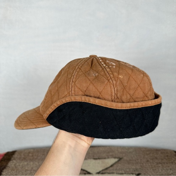 Carhartt Brown Quilted Cap vintage tan winter insulated ball baseball hat - Picture 11 of 12